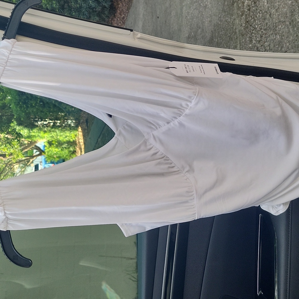 Express White Body Contour Ruched Empire Deep V Bodysuit SZ S NWT - Picture 8 of 12